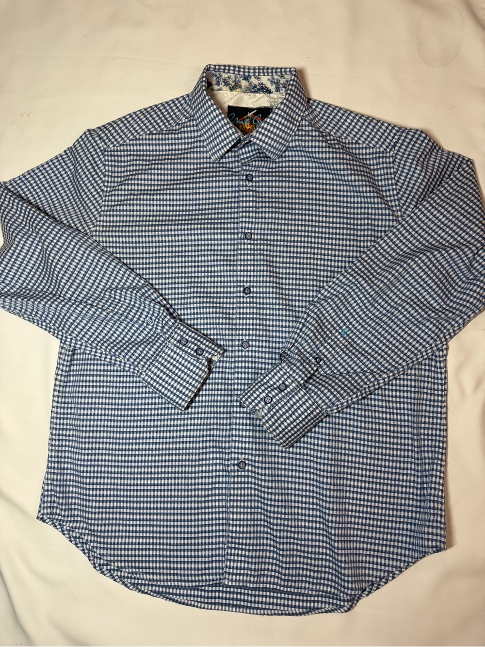 Robert Graham Men's L Blue and White Checked Dress Shirt